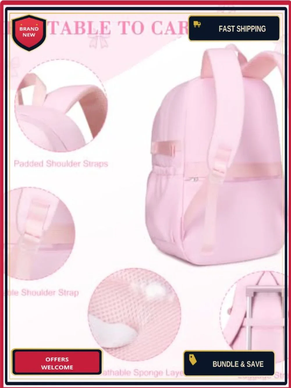 3PC Kids Backpack Set Embroidered Nylon School Bookbag with Lunch Bag Pencil
